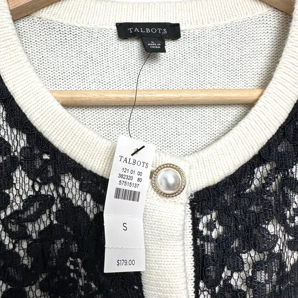 NWT Talbots Floral Lace Cardigan Ivory Black S - Picture 11 of 11
